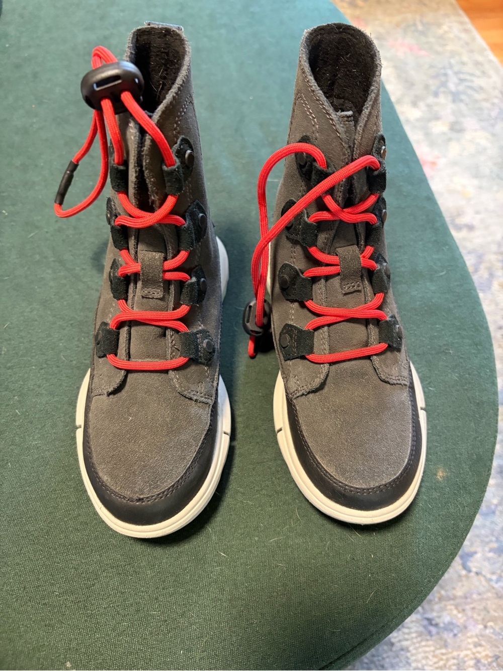 Sorel Kids High-Top Boots in Gray with Red Laces
